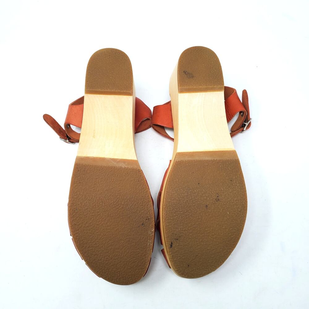 Swedish Hasbeens Magdalena Wooden Platform Clog Heel Sandals Red Leather Size 38 - Picture 8 of 11